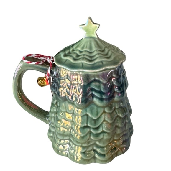 Anthropologie Merry Luster Holly Tree Lidded Stoneware Coffee Tea Mug Cup NWT - Picture 6 of 8